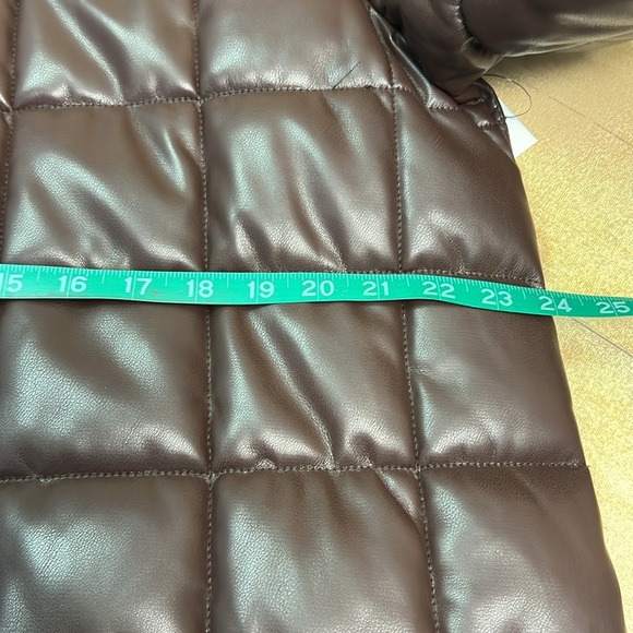 Calvin Klein Longline Faux Leather Brown Puffer Jacket Size L - Picture 12 of 12